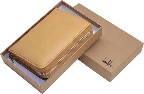 Miniatura 12 de boshiho Cartera con bloqueo RFID de 24 ranuras para tarjetas de crédito, de piel auténtica, organizador de múltiples tarjetas, con cremallera