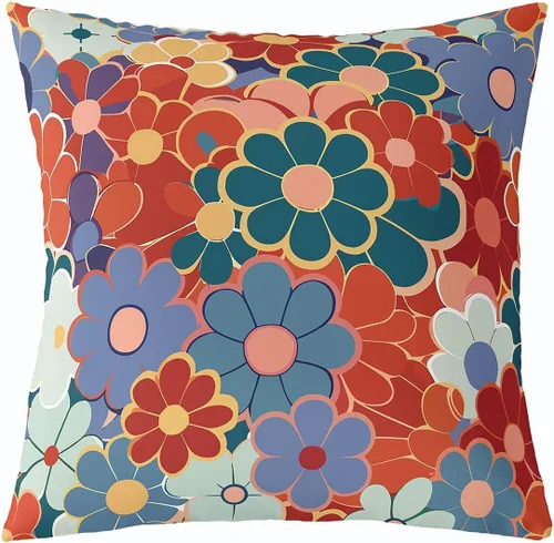 Paquete de 4 fundas de cojín abstractas retro florales de 18 x 18 pulgadas, fundas de almohada coloridas con flores vintage para niñas, Multi 13
