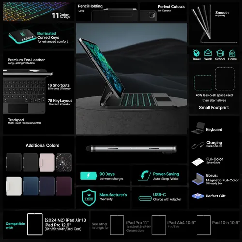 Miniatura 6 de typecase Funda de Teclado Edge para iPad Air de 13 pulgadas (M3/M2, 2025/2024) y iPad Pro de 12.9 pulgadas (6ª/5ª/4ª/3ª generación), Teclado Magic