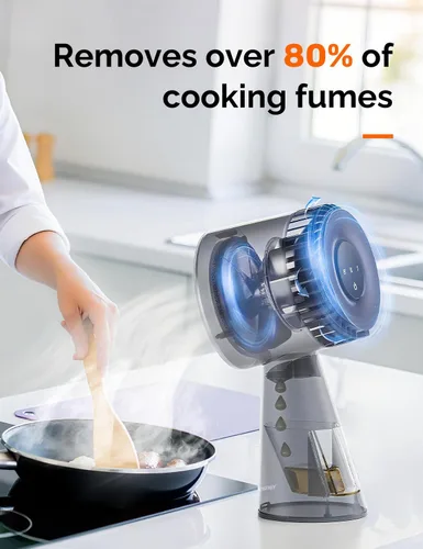 Miniatura 3 de Campana extractora de cocina portátil, ventilador silencioso de 3 velocidades para encimera con filtros de carbono duales, taza de aceite grande
