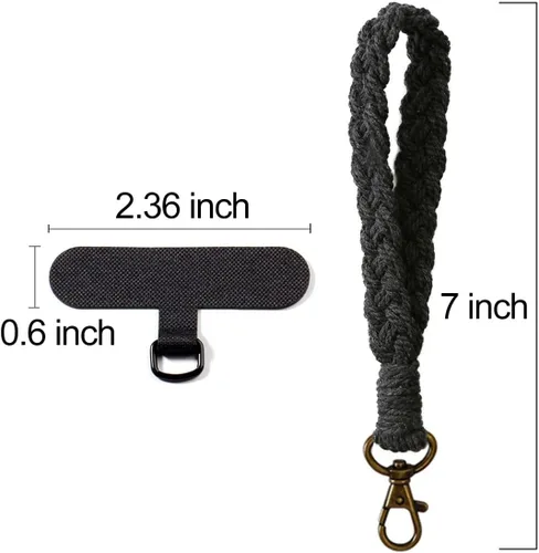 Miniatura 6 de Correa de muñeca para teléfono estilo boho macramé, cordón para teléfono celular con pestaña de anclaje, llavero con dije para muñeca, cadena