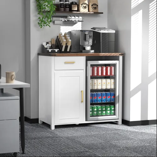 Miniatura 4 de GDLF Barra de café con espacio para mini nevera, soporte de gabinete para mini nevera, gabinete para licores y vinos para dormitorio, cocina u Blanco