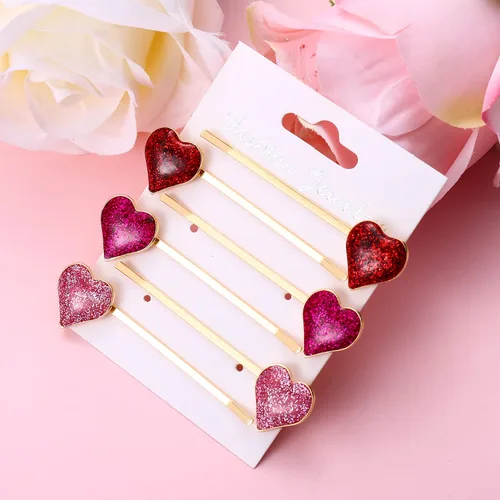 Miniatura 5 de Horquillas de corazón para el día de San Valentín para mujer, esmalte con purpurina y diamantes de imitación, pinzas para el cabello, pasadores