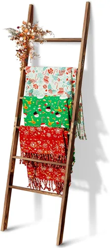 Miniatura 8 de Escalera de madera para manta de 6 niveles, 5.7 pies (66.5 pulgadas), soporte para mantas, colchas y toallas, escalera decorativa, fácil montaje