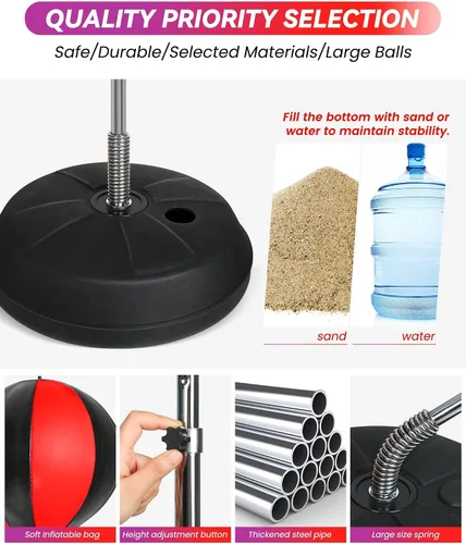 Miniatura 5 de Bolsa de Reflejos Fitness, Bolsa de Boxeo con Soporte para Bola de Velocidad y Guantes, Bolsa de Boxeo para Adultos y Adolescentes, 150 cm Excelente