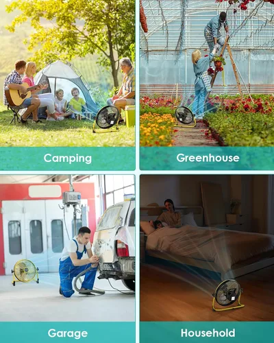 Miniatura 4 de ZHULI Ventilador de piso portátil de 10 pulgadas, ventilador de campamento inalámbrico recargable, motor sin escobillas de alta velocidad, hoja