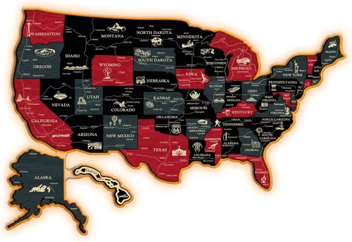 Miniatura 24 de JustLikeWood Rompecabezas de madera 3D de mapa de Estados Unidos de 16 x 9 ″ con los estados y capitales, decoraciones del 4 de julio, mapa de viaje