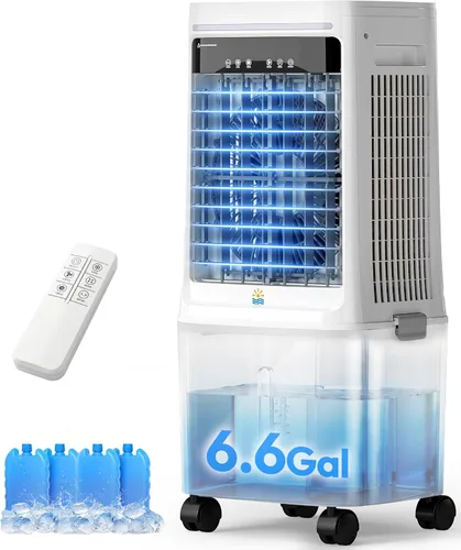 Enfriador de aire evaporativo portátil 3 en 1, enfriador de pantano de 2000 CFM con tanque doble de 6.6 galones y 4 paquetes de hielo, control