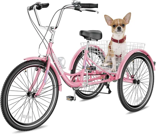 Miniatura 18 de NAIZEA Adult Tricycle, 7 Speed Three Wheel Cruiser Bike, 20/24/26 inch Adult Trikes 3 Wheel Bikes with Large Basket for Seniors, Adults, Women, Men