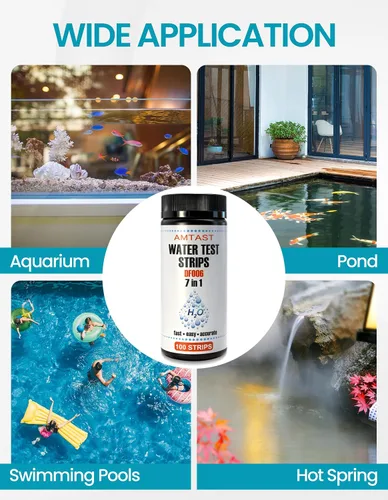 Miniatura 4 de Tiras de prueba de agua 7 en 1, 100 tiras de prueba de agua de piscina, kit de prueba de agua de piscina para PH, cloro total, cloro libre, DF006