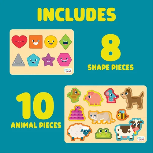 Miniatura 3 de Chuckle & Roar Rompecabezas de madera para niños pequeños, paquete de 2, 8 piezas y 10 piezas, a partir de 3 años, formas y animales, aprendizaje