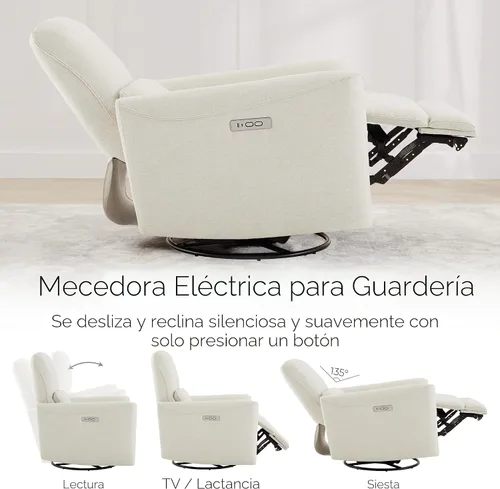 Miniatura 5 de CHITA - Silla reclinable eléctrica giratoria, con certificación FSC, tapizada, para sala de estar, habitación del bebé, sofá reclinable con soporte