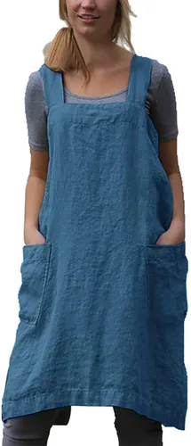 Miniatura 11 de Delantal de lino de algodón con espalda cruzada para mujer, con bolsillos, vestido para hornear y cocinar