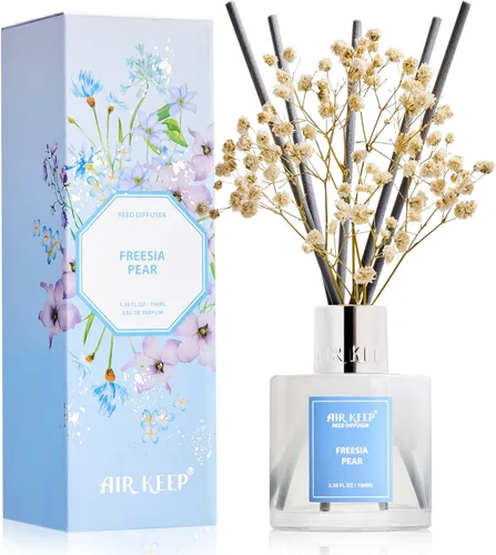 Miniatura 48 de Airkeep Juego de difusor de junco, 3.38 onzas líquidas (3.4 fl oz), difusor de aceite de niebla marina y sal marina con 8 varillas de caña, difusor