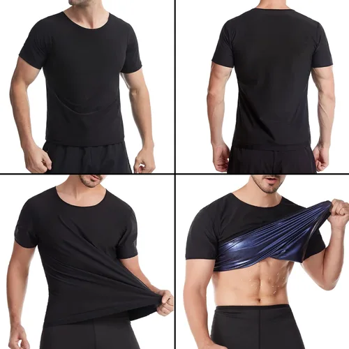 Miniatura 3 de Camisa de Sauna para Hombres de Manga Corta Traje de Sauna para Hombres Moldeador Corporal de Sudor Chaleco de Compresión Top de Ejercicio