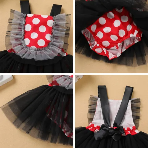 Miniatura 6 de IBTOM CASTLE Vestido de princesa tutú para niña pequeña con estampado de leopardo, dona, ratón, vestido de princesa con funda para pañales, conjunto