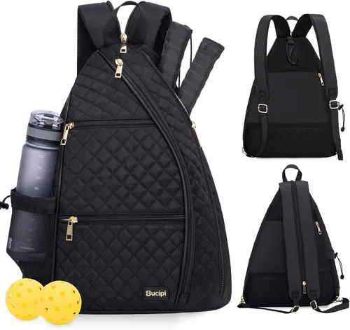 Mochila de pickleball para mujeres Sucipi - Bolsa cruzada con acolchado para raqueta de tenis y pickleball Negro