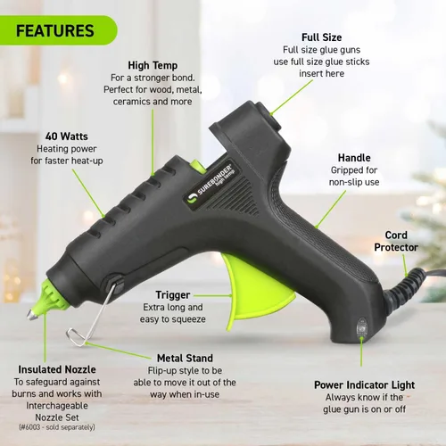 Miniatura 3 de Surebonder Kit de pistola de pegamento caliente de alta temperatura con 20 barras de pegamento multiusos de tamaño completo incluidas, perfecto