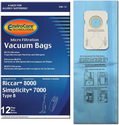 EnviroCare Bolsas de polvo para aspiradora de microfiltración de repuesto diseñadas para adaptarse a Riccar 8000, 8900 y Simplicty Type B 12 bolsas