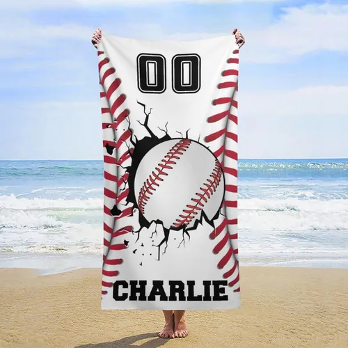 Miniatura 14 de Toalla de playa de béisbol personalizada con nombre, divertidas toallas de playa personalizadas de 67 memes para niños, toallas número seis siete