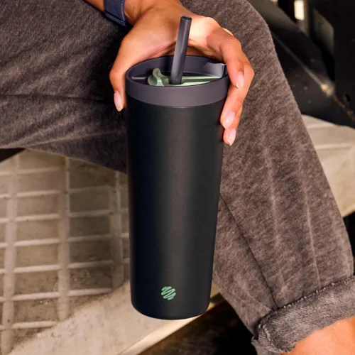 Miniatura 5 de BlenderBottle Vaso mezclador aislado 2 en 1 de acero inoxidable, tapa Swig a prueba de fugas, pajilla, BlenderBall, libre de BPA, para batidos