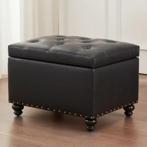 Miniatura 13 de Zihanhome Otomana de cuero con almacenamiento, reposapiés otomano tapizado con botones, taburetes para pies, otomanas rectangulares de 24 pulgadas