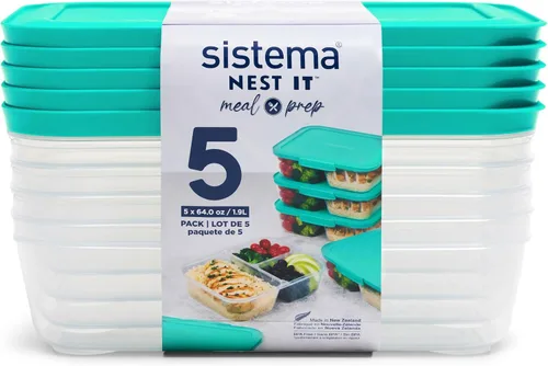 Miniatura 12 de Sistema Nest It - Recipientes de almacenamiento de alimentos para preparación de comidas con tapas, 2 compartimentos, 3.7 tazas, plástico, paquete