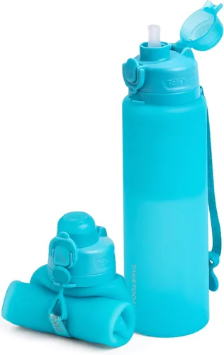 Miniatura 14 de TakeToday Botellas de agua plegables de 32 onzas, botella de agua plegable de viaje, sin BPA, botella de agua de silicona a prueba de fugas
