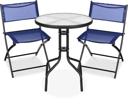 Miniatura 14 de Best Choice Products Juego de muebles de comedor de 3 piezas con mesa de vidrio texturizado, 2 sillas plegables de acero, tela de poliéster
