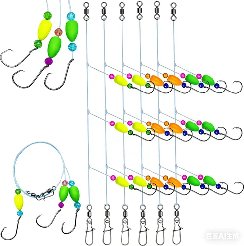 6Pcs Pompano Fishing Rigs Ready Kit，3 in 1 Float Rigs with Triple 3/0 Circle Hook for Surf Fishing，（12/0） Fishing line / 50in length/50lbTension in
