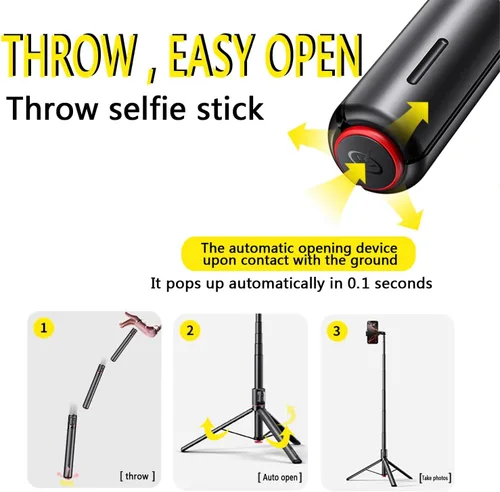 Miniatura 4 de Trípode para selfie de 70 pulgadas, color negro Un clic abierto, trípode de grabación de vídeo, varilla telescópica de aleación de aluminio