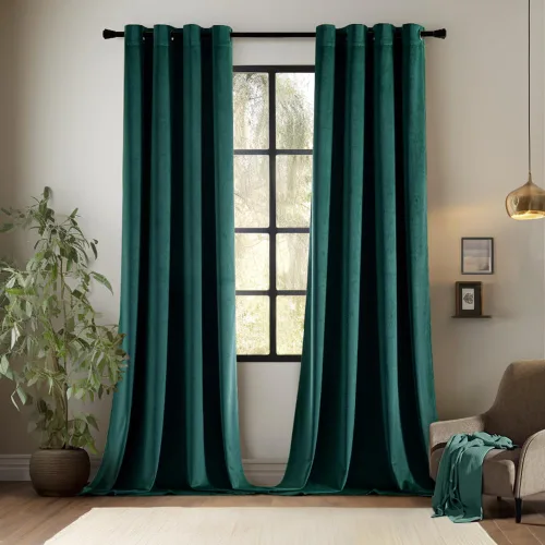 Miniatura 29 de EMEMA Juego de 2 paneles de cortinas de terciopelo de 63 pulgadas, con pestaña trasera y bolsillo para barra, cortinas con aislamiento térmico