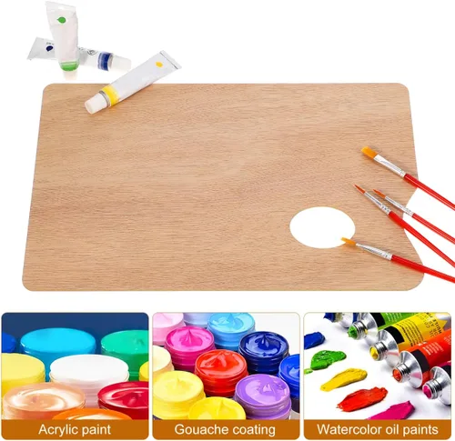 Miniatura 7 de Healifty Paleta de pintura al óleo de madera cuadrada con agujero para el pulgar, superficie lisa recubierta de aceite para acuarela acrílica