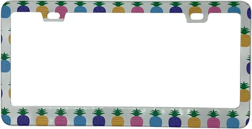 Miniatura 16 de Marco de placa de matrícula con hojas de palma, color rosa y azul, estilo bohemio, con temática hawaiana tropical, de acero inoxidable