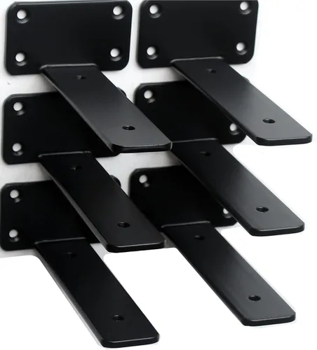 Miniatura 59 de Paquete de 2 - Soportes de estante en L ocultos negros de 4 pulgadas (1/5 pulgada de grosor) Soportes de estante flotante de hierro Soportes