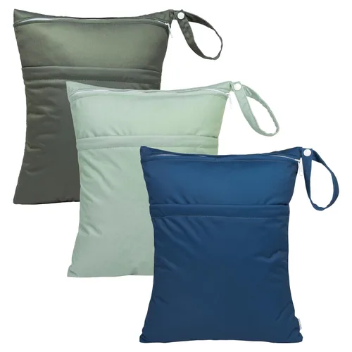 Miniatura 41 de babygoal Bolsas para artículos húmedos y secos, paquete de 3, bolsas de viaje reutilizables impermeables para trajes de baño, pañales de tela