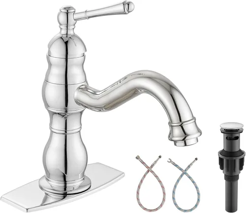 Miniatura 11 de Heyalan Grifo de lavabo de baño con un solo agujero, 1 mango, montaje en cubierta, grifo de lavabo de baño de una sola manija, grifo mezclador