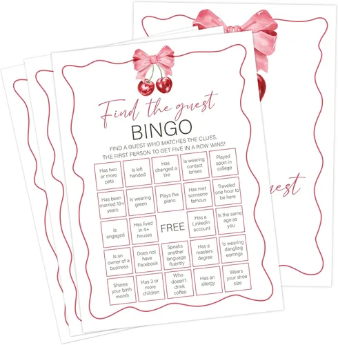 Miniatura 8 de Cherry Baby Shower - Juego de bingo para 30 invitados con tarjetas de juego, revelación de género, suministros y decoraciones para baby shower (DV35)