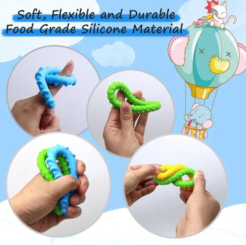 Miniatura 3 de Flyaway Paquete de 4 pulseras sensoriales para niños con autismo, TDAH, ansiedad, textura, silicona, ayuda motora oral, juguetes sensoriales
