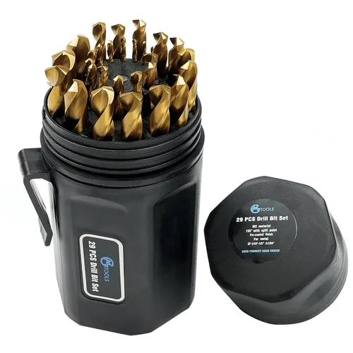 GMTOOLS Juego de 29 brocas, M2 HSS, punta de 135°, kit de brocas helicoidales longitud jobber para metal endurecido, hierro fundido, acero