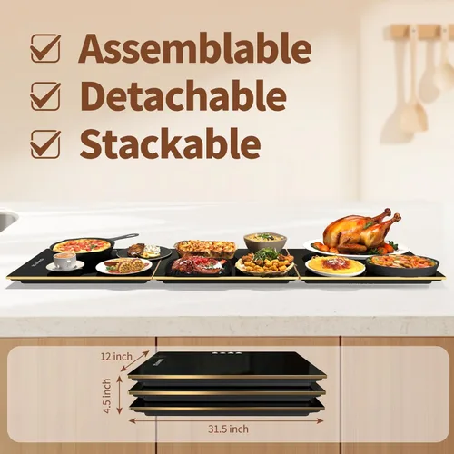 Miniatura 2 de Calentadores de alimentos para bufé de fiestas, (31.5 x 12 pulgadas), bandeja de calentamiento eléctrica apilable y ensamblable con ajuste