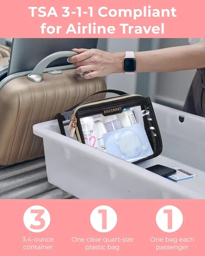Miniatura 2 de BAGSMART Bolsa de aseo aprobada por la TSA, bolsa de aseo de viaje transparente, bolsa de cosméticos de maquillaje para mujeres, bolsa organizadora