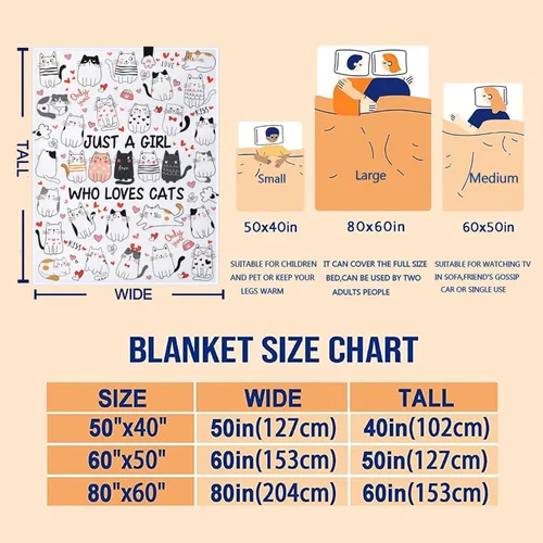Miniatura 7 de Manta de franela suave y acogedora con temática de gato para mujeres, niñas, mujeres, adultos, 50 x 40 pulgadas