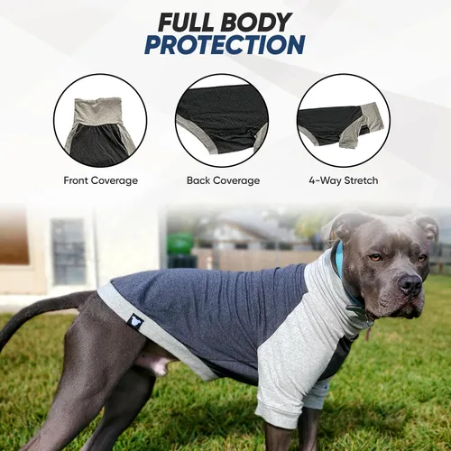 Miniatura 3 de Tooth & Honey Camisa para perros grandes, transpirable, de algodón y elastano, con cobertura completa debajo del vientre, para aliviar alergias