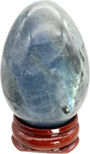 Miniatura 4 de Fekuar Figura de huevo de piedra, cristal curativo pulido, escultura de esfera con soporte de madera, obsidiana negra natural, 1.8 pulgadas