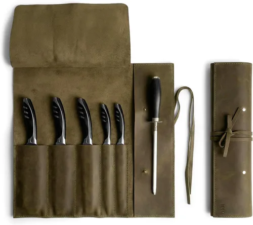 Miniatura 7 de Estuche de cuero rústico para cuchillos, bolsa duradera para cuchillos de chef para chefs profesionales, bolsa de rollo de cuchillos, funda