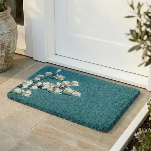 Miniatura 101 de Fab Habitat Felpudo extra grueso, tejido a mano, duradero, fibra de coco natural, entrada, puerta delantera, porche, patio, pájaros en rama, gris