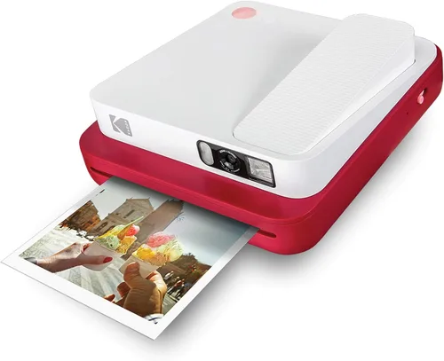 Zink KODAK Smile - Cámara instantánea digital clásica para papel fotográfico Zink de 3.5 x 4.25 pulgadas, Bluetooth, imágenes de 16MP (rojo)