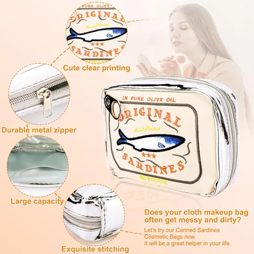 Miniatura 5 de Bolsa de maquillaje de sardinas enlatadas, bolsa de aseo estilo sardinas enlatadas, bonita bolsa de viaje, bolsa de maquillaje creativa y bonita