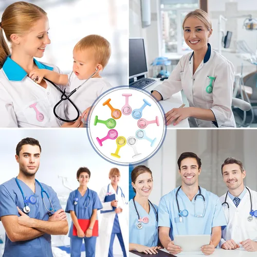 Miniatura 6 de Outus 18 piezas de silicona para enfermera reloj de estetoscopio reloj de bolsillo portátil con segunda mano para médico enfermera 18